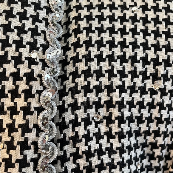 Vintage Black & White Weaved Houndstooth Blazer w/sequins trim detail Size 10 - Picture 10 of 17